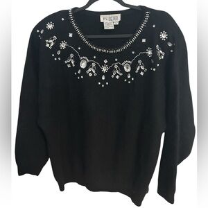 Together! Vintage Black Angora Lambswool Embellished Sweater Size 2X